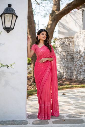Rose pink sequin saree