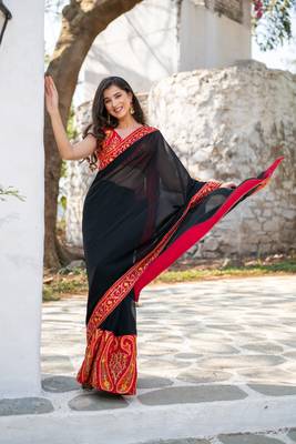 red and black thread work saree 5
