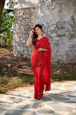 red heavy sequin saree 1