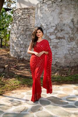 red heavy sequin saree 2