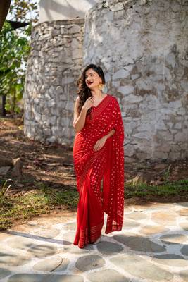 red heavy sequin saree 3