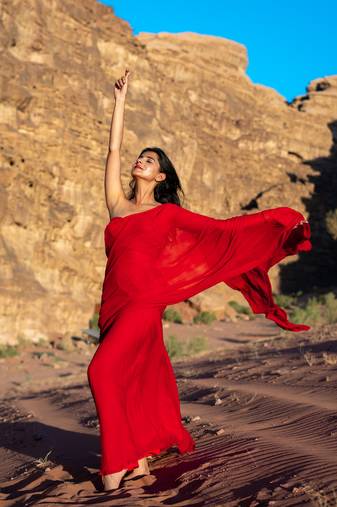 Red ready to wear saree with stitched blouse