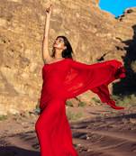 Red ready to wear saree with stitched blouse