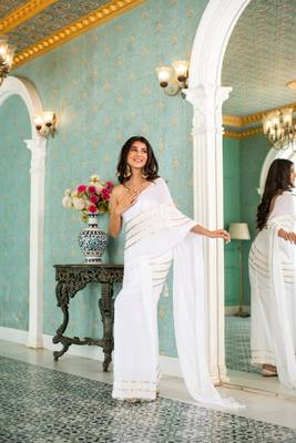 white sequin skirt saree 1