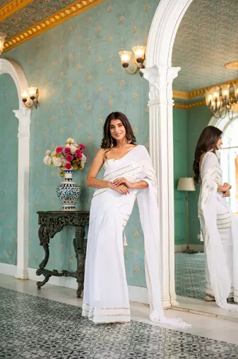 white sequin skirt saree