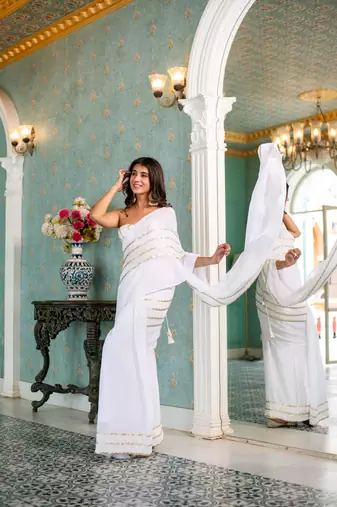 white sequin skirt saree
