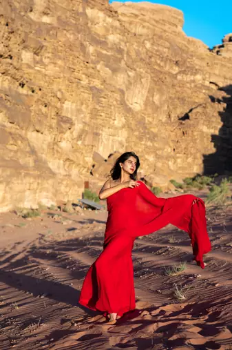 red ready made saree with stitched blouse