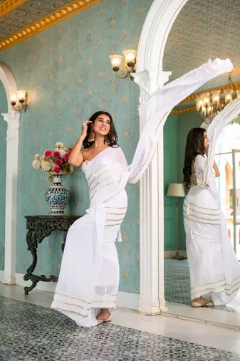 white sequin skirt saree