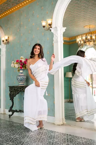 white sequin skirt saree