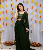 Ready to wear Mehandi green drape saree with blouse