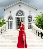 Ready to wear Red skirt slit saree