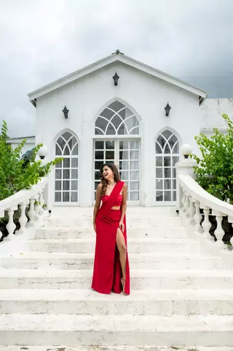 pre draped red skirt slit saree