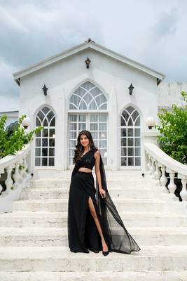 ready to wear black skirt slit saree 3