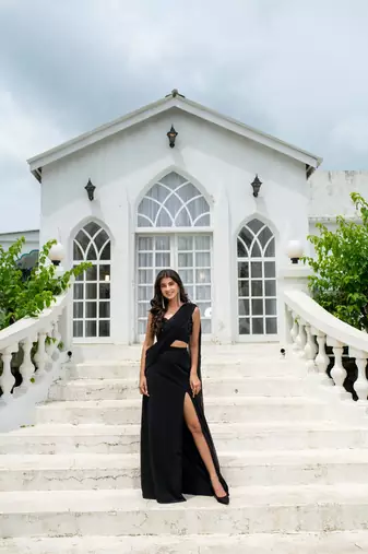 ready to wear black skirt slit saree