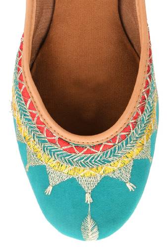 Embroidered sea green zari flats