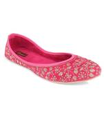 Cushioned pink embroidered flats