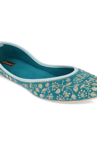 Cushioned sea green embroidered flats