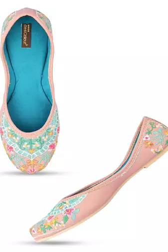 Dual peach  colour embroidered flats
