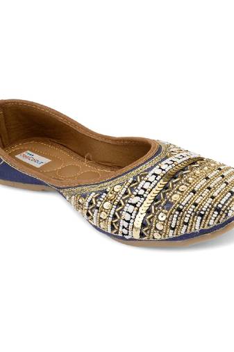 navy blue embroidered flats