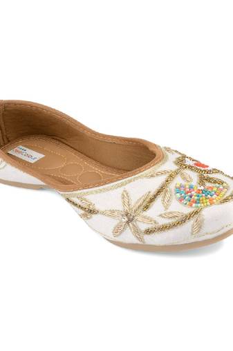 white multicolour floral flats