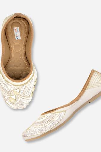 White mirror embroidered flats