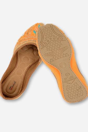 Orange embroidered flats