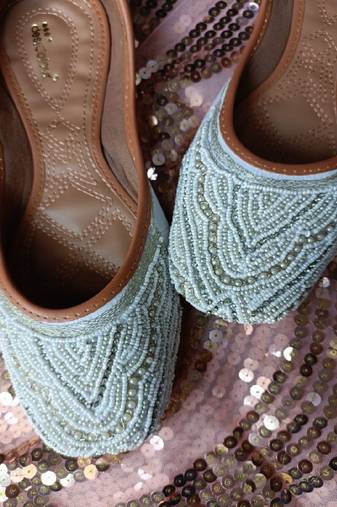 White silver pearl flats
