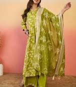 Parrot green roman silk embroidered Palazzo suit