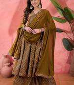 Mustard roman silk embroidered Palazzo suit