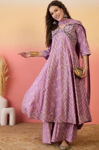 Onion pink roman silk embroidered Palazzo suit