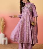 Onion pink roman silk embroidered Palazzo suit