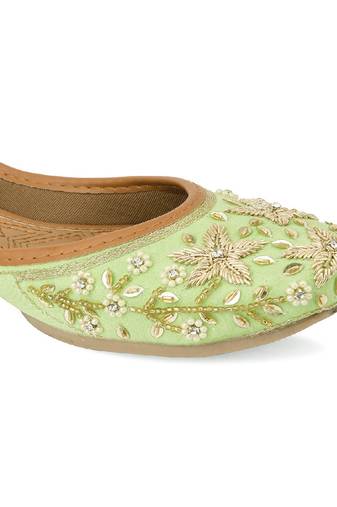 Sea green dabka flower flats