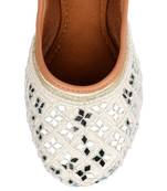 White ethnic mirror mojari flats