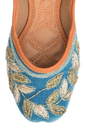 teal dabka work flats