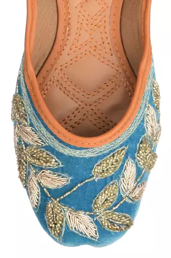 teal dabka work flats