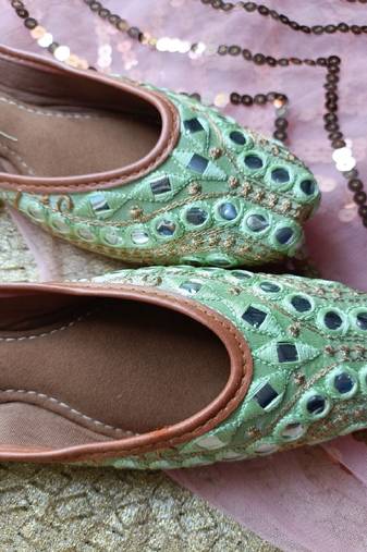Sea green embroideredroidery flats