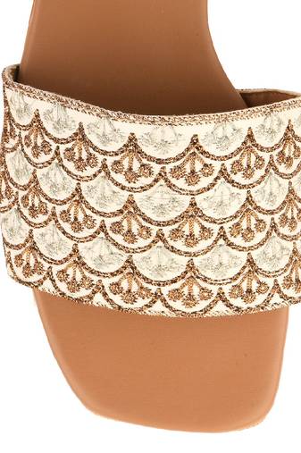 Off white thread work slider  flats