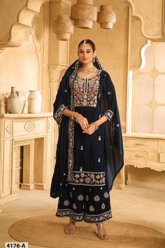 BLUE VELVET SHARARA SALWAR SUIT