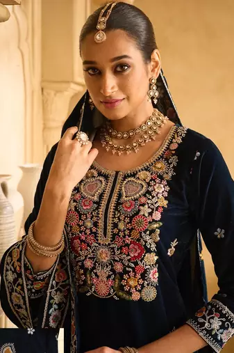 BLUE VELVET SHARARA SALWAR SUIT