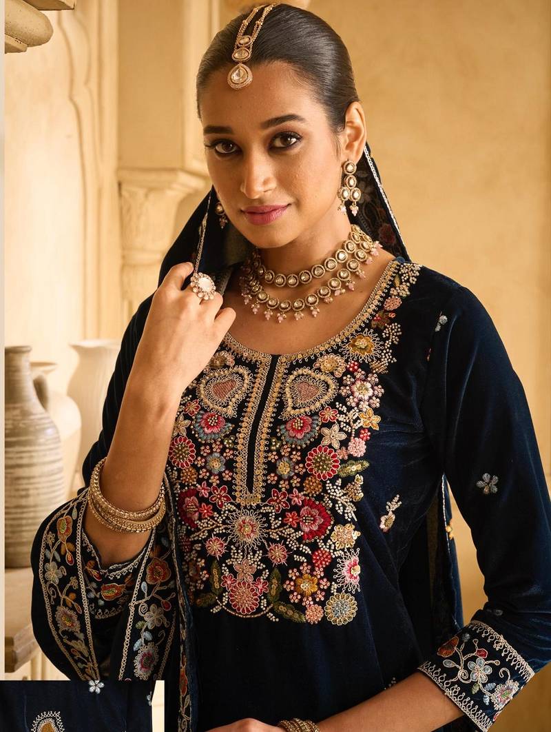 BLUE VELVET SHARARA SALWAR SUIT