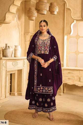 PURPLE VELVET SHARARA SALWAR SUIT