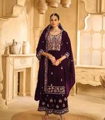 PURPLE VELVET SHARARA SALWAR SUIT