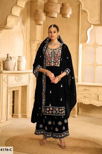 BLACK VELVET SHARARA SALWAR SUIT