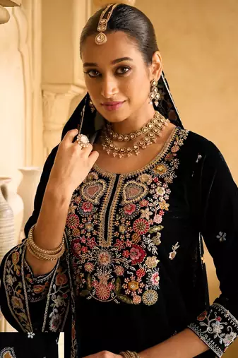 BLACK VELVET SHARARA SALWAR SUIT