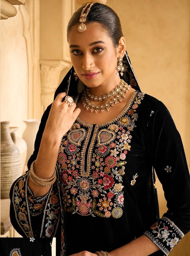 BLACK VELVET SHARARA SALWAR SUIT