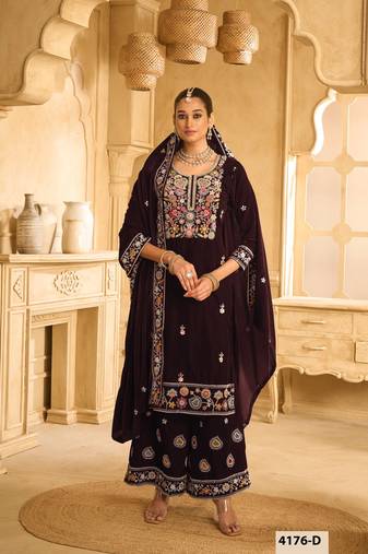 BROWN VELVET SHARARA SALWAR SUIT