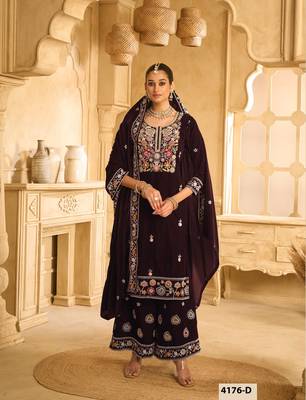 BROWN VELVET SHARARA SALWAR SUIT 1