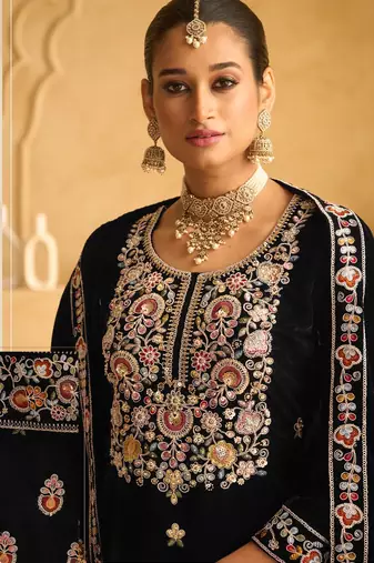 BLACK VELVET SHARARA SALWAR SUIT