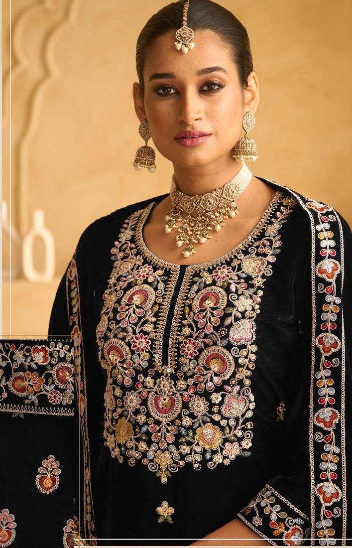 BLACK VELVET SHARARA SALWAR SUIT