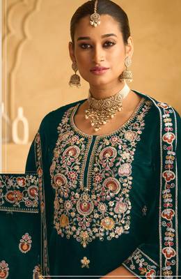 GREEN VELVET SHARARA SALWAR SUIT 2